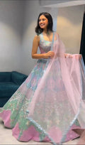 Wedding Wear Sky Blue Color Mirror Work Lehenga Choli