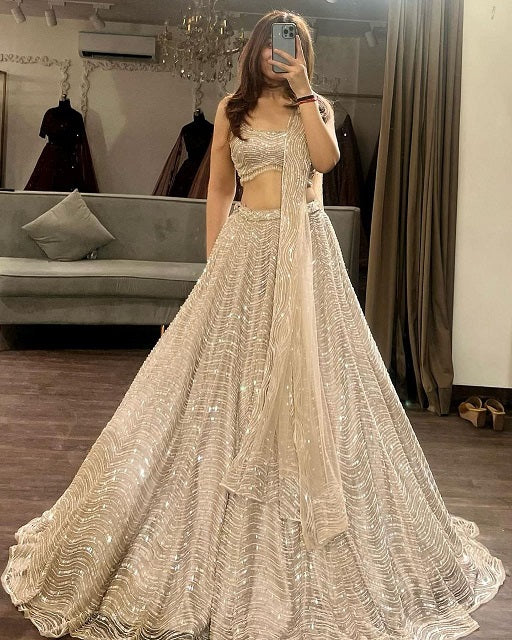Ceremony Wear Organza Silk White Color Lehenga Choli