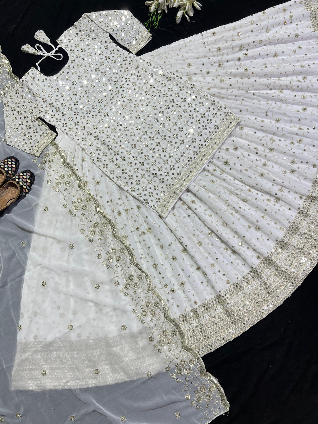 Captivating Embroidery Work White Color Lehenga Suit