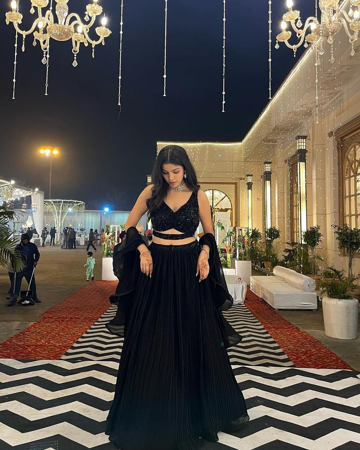 Party Wear Black Lehenga With Sequence Work Blouse | Black Lehenga For Women | Wedding Outfits For Women