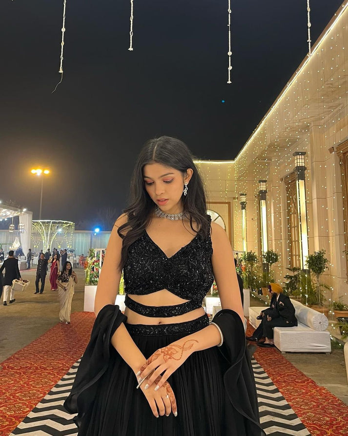 Party Wear Black Lehenga With Sequence Work Blouse | Black Lehenga For Women | Wedding Outfits For Women