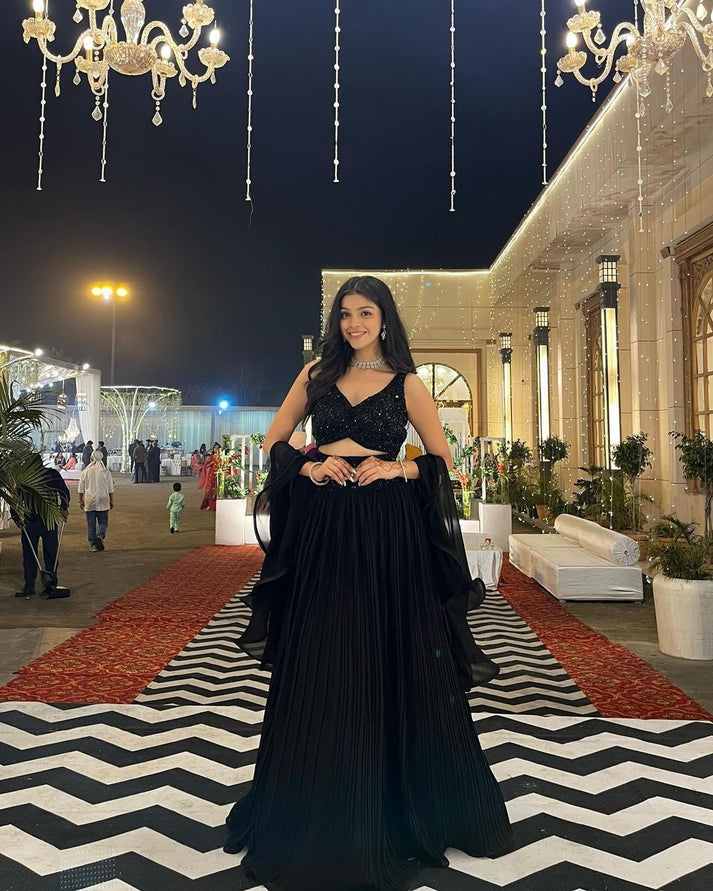 Party Wear Black Lehenga With Sequence Work Blouse | Black Lehenga For Women | Wedding Outfits For Women