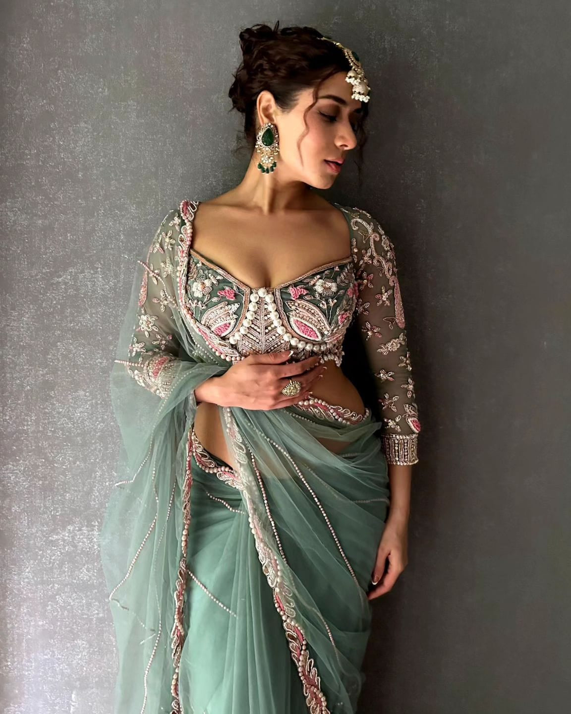 Embroidered Hand-Diamond & Pearl Work Saree with Kasturi Silk Blouse | Saree For Women Party Wear