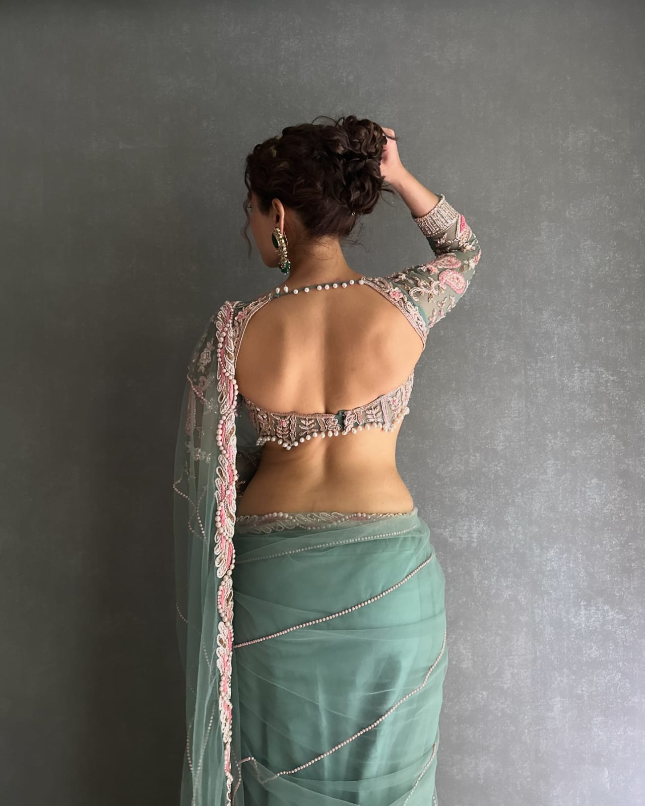 Embroidered Hand-Diamond & Pearl Work Saree with Kasturi Silk Blouse | Saree For Women Party Wear