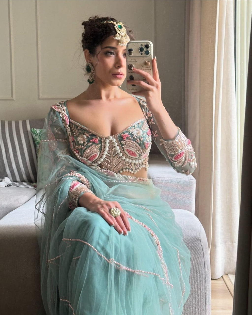 Embroidered Hand-Diamond & Pearl Work Saree with Kasturi Silk Blouse | Saree For Women Party Wear