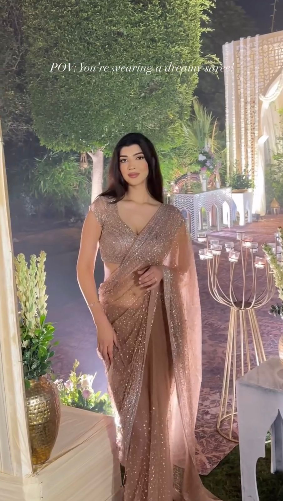 Golden Sequins Embroidered Net Saree with Designer Blouse | Wedding, Reception & Party Wear Saree for Women