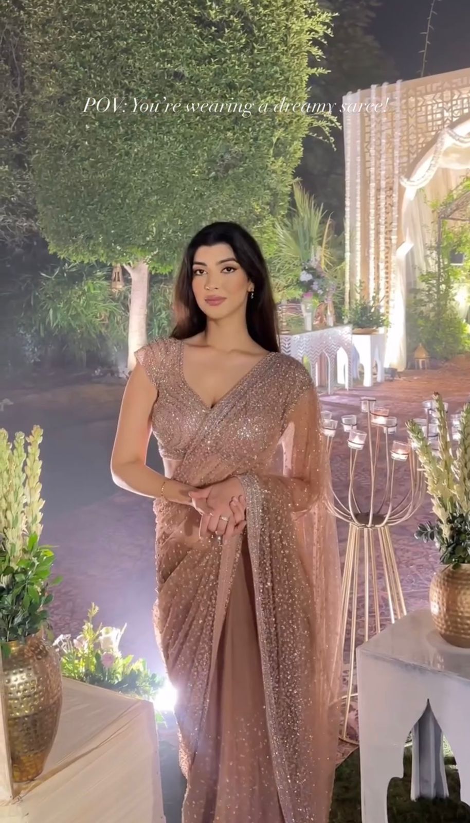 Golden Sequins Embroidered Net Saree with Designer Blouse | Wedding, Reception & Party Wear Saree for Women