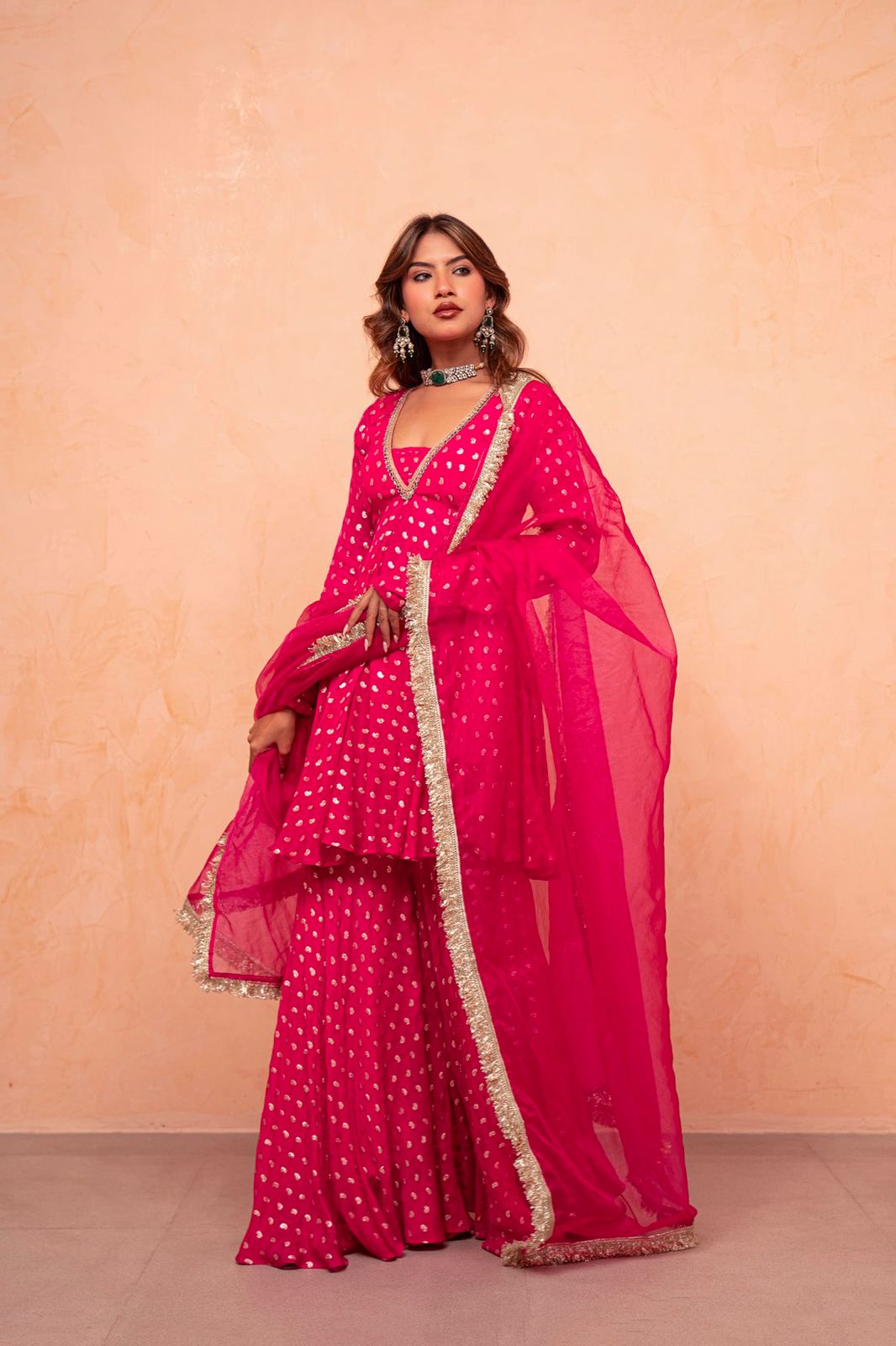 Wedding Wear Rani Pink Designer Sharara Suit Set with Dupatta for Women