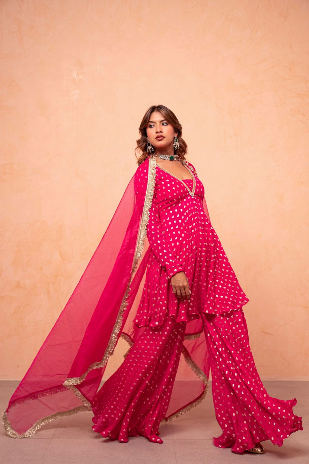 Wedding Wear Rani Pink Designer Sharara Suit Set with Dupatta for Women