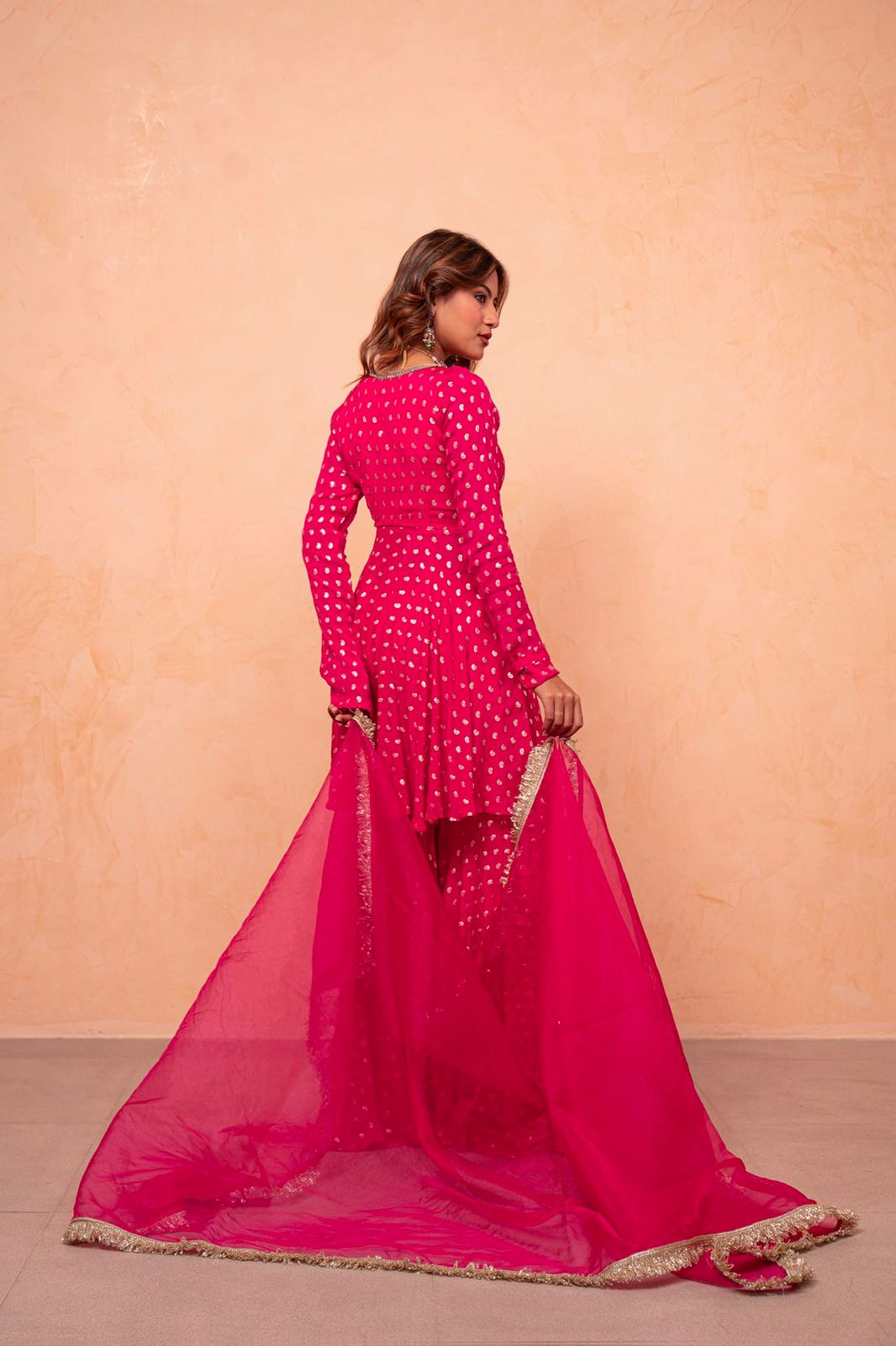 Wedding Wear Rani Pink Designer Sharara Suit Set with Dupatta for Women