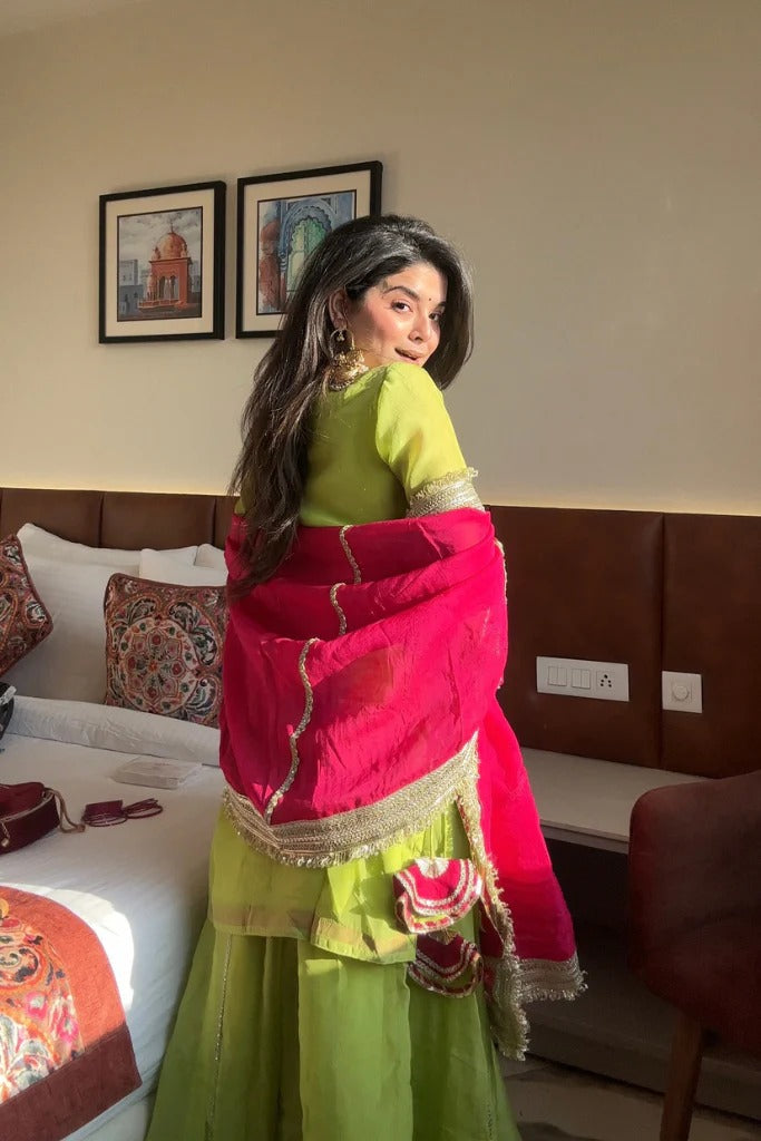 Lime Green Embroidered Sharara Suit Set for Women | Mehndi, Haldi & Festive Wear