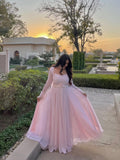 Pink Faux Georgette Anarkali Gown Set with Dupatta & Pant For Women