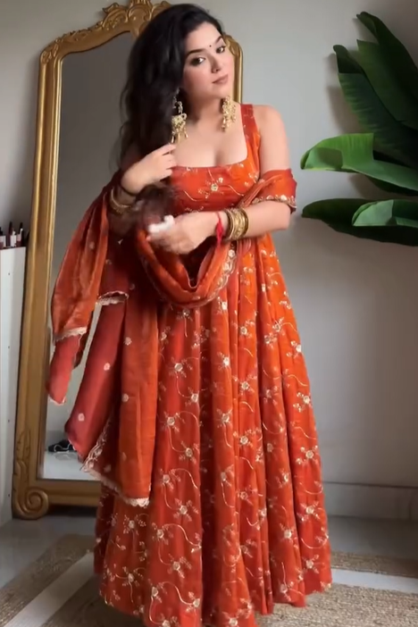Sunset Maharani Pure Tissue Silk Anarkali Set for Women