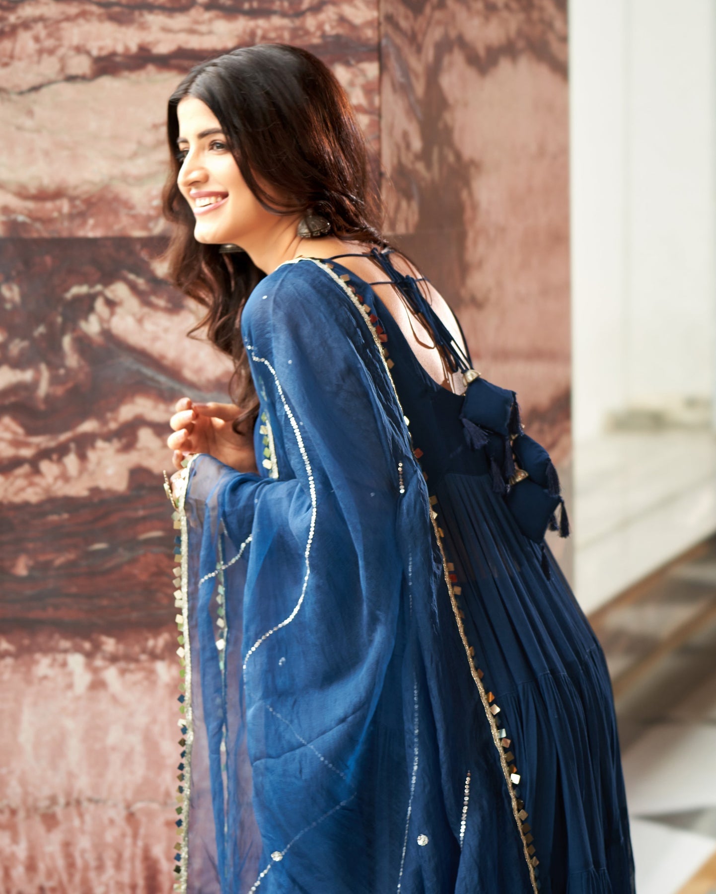 Aradhna Blue Embroidered Georgette Suit Set For Women