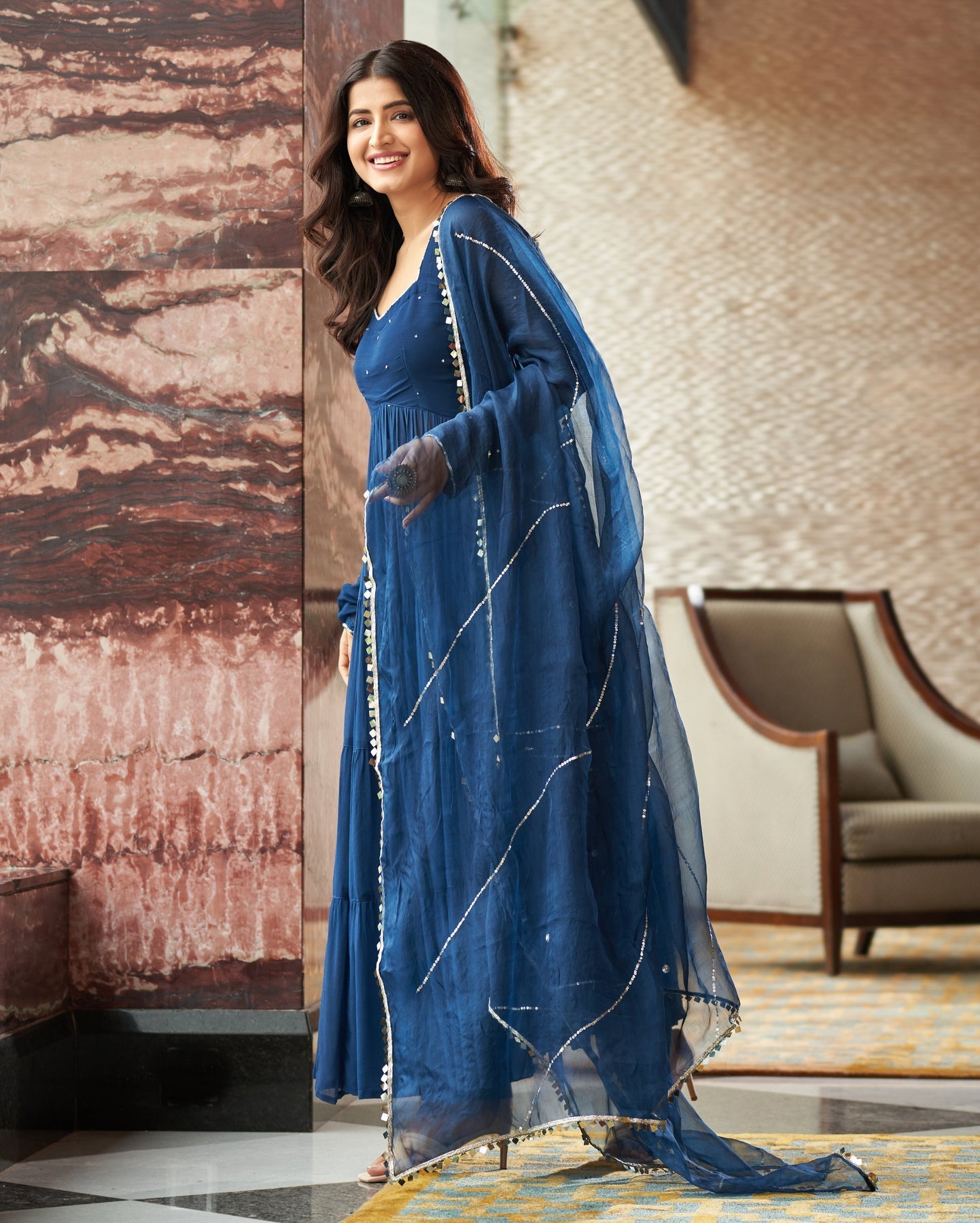 Aradhna Blue Embroidered Georgette Suit Set For Women