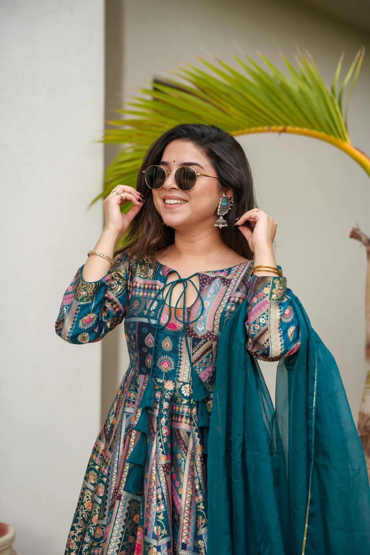 Blue Color Multi Design Anarkali Suit For Women