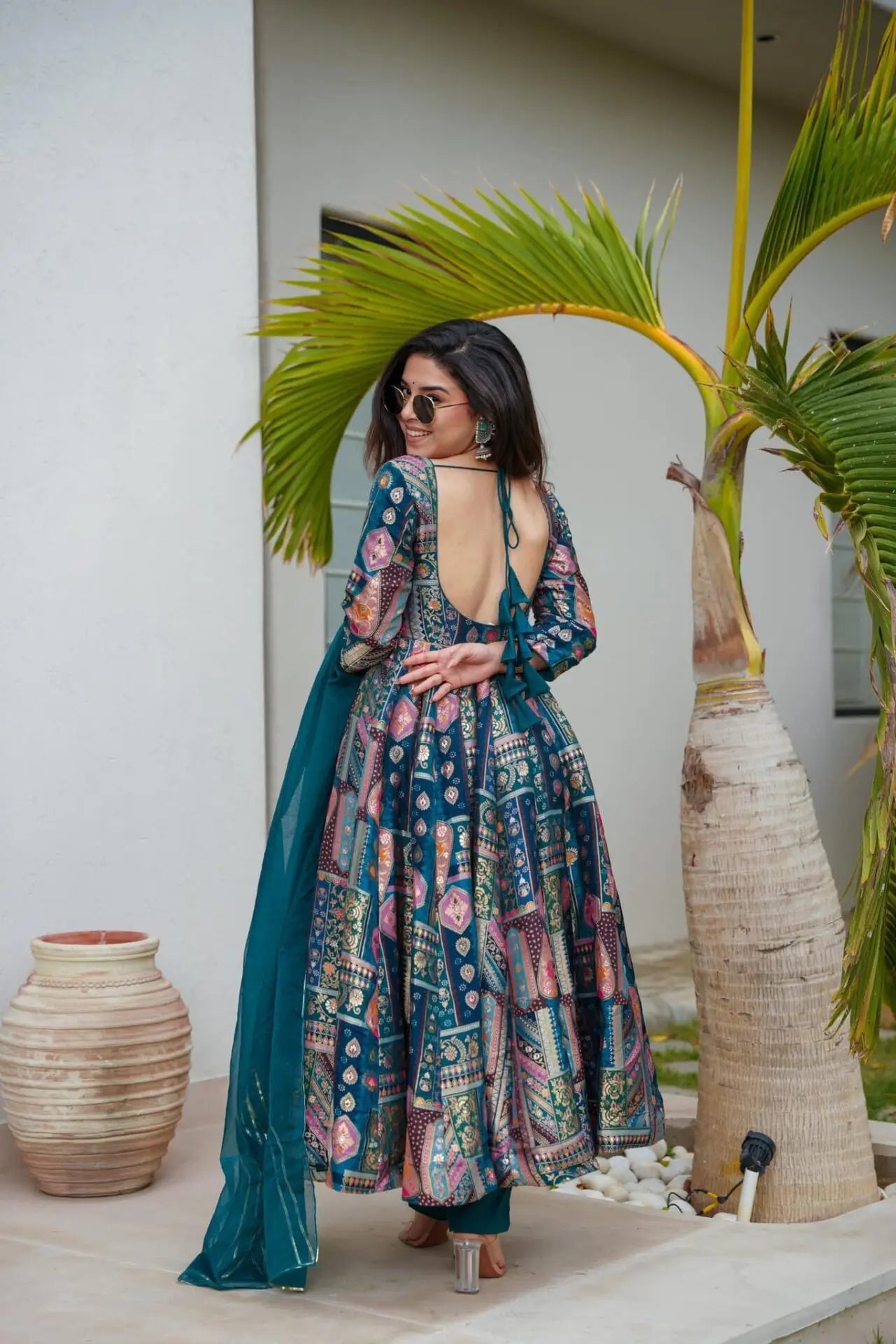 Blue Color Multi Design Anarkali Suit For Women