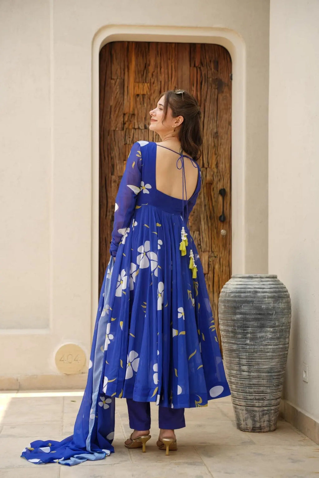 Blue floral georgette Anarkali suit For Women