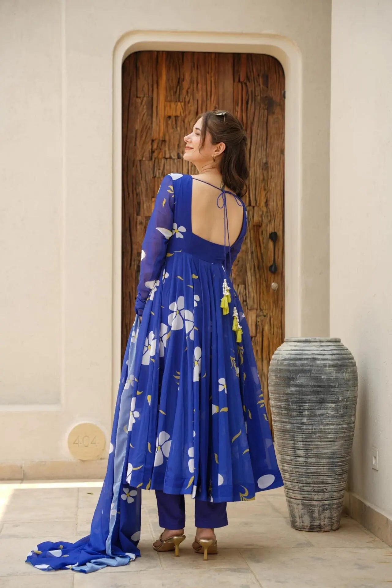 Blue floral georgette Anarkali suit For Women