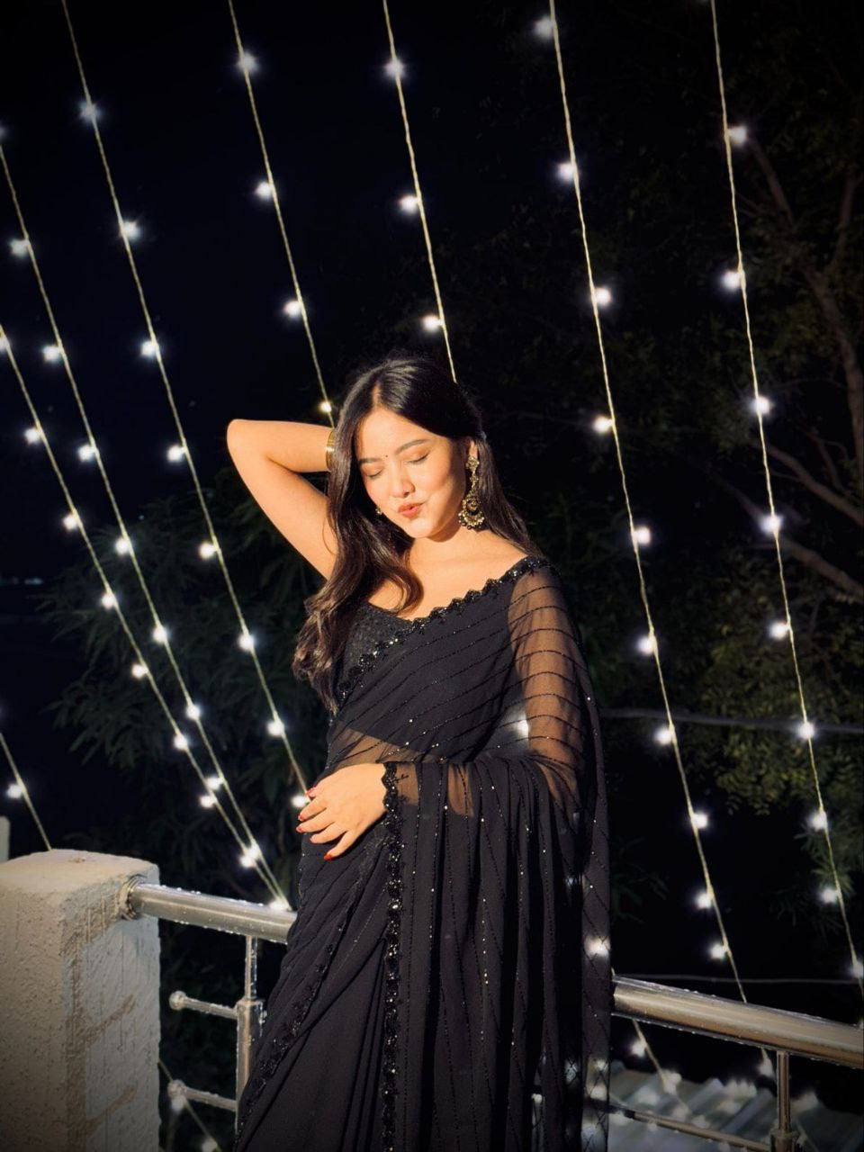 Party Wear Divine Black Sequence & Beadwork Festive Georgette Saree | Party Wear Saree For Women