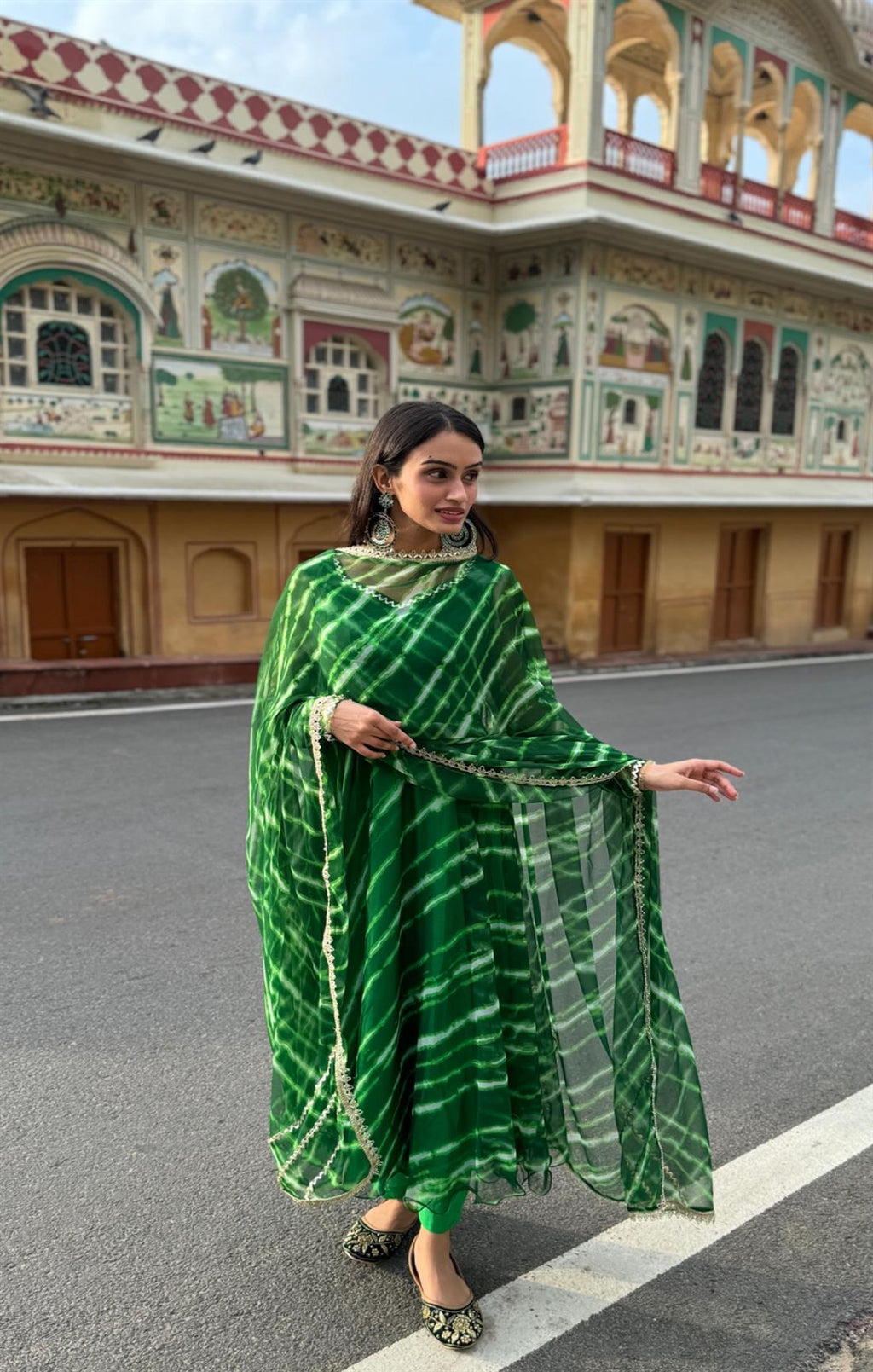 Dark Green Pure Georgette printed Anarkali suit For Women