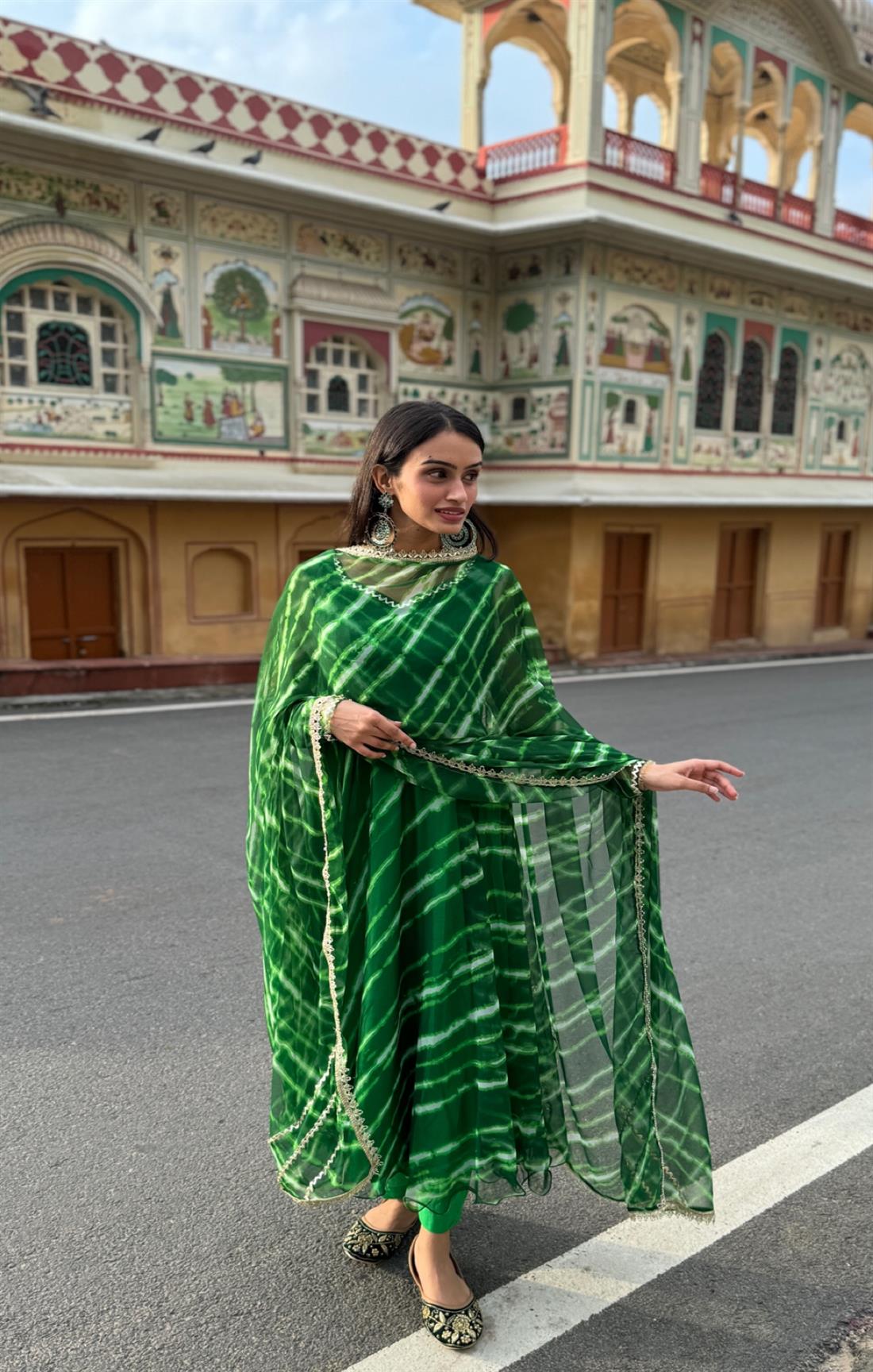 Dark Green Pure Georgette printed Anarkali suit For Women