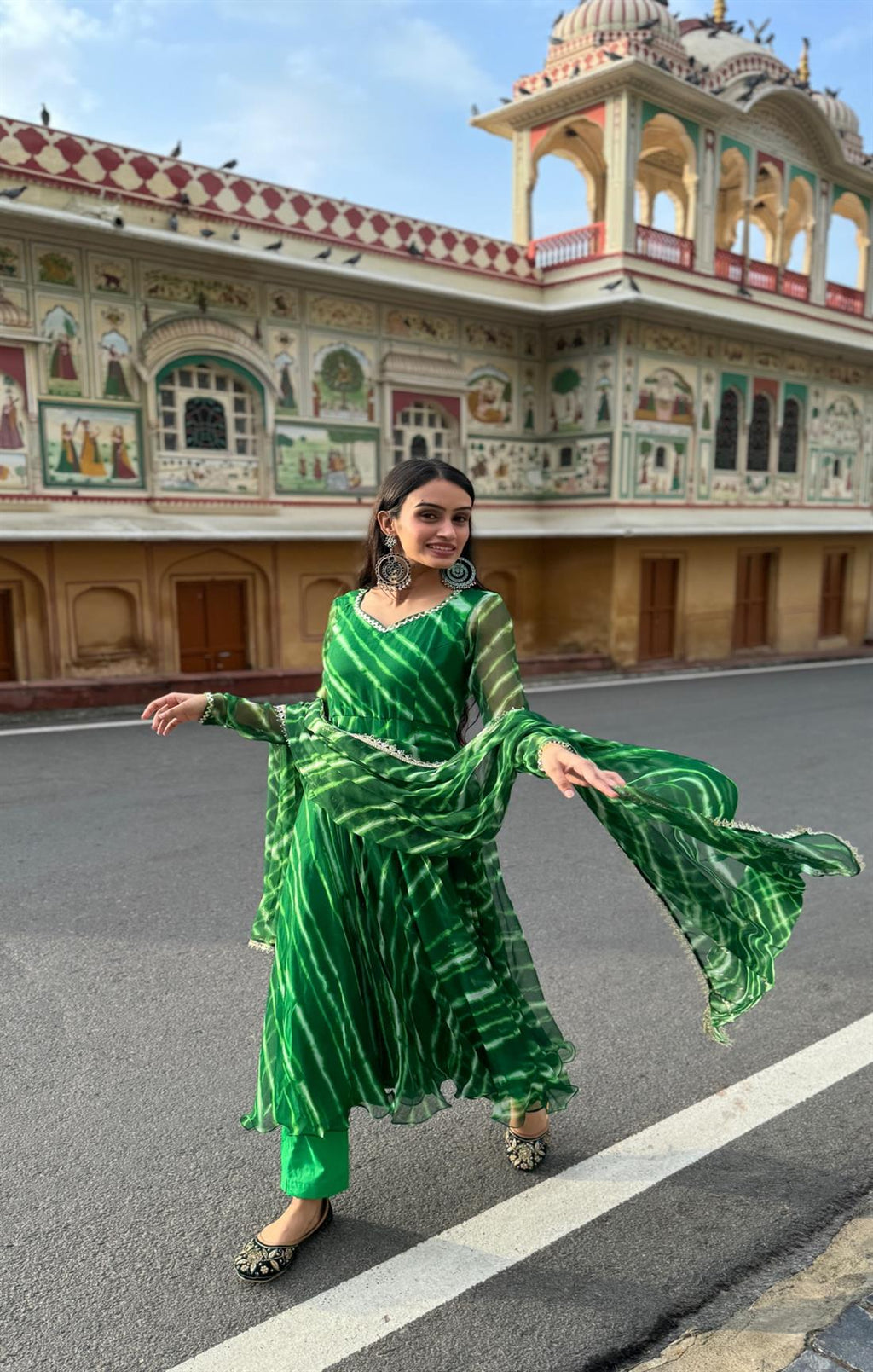 Dark Green Pure Georgette printed Anarkali suit For Women