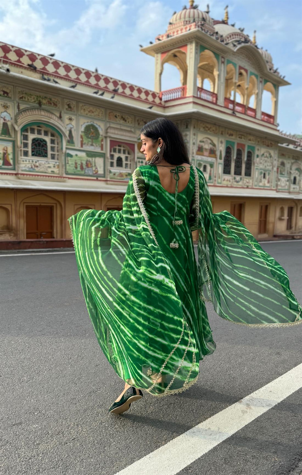 Dark Green Pure Georgette printed Anarkali suit For Women