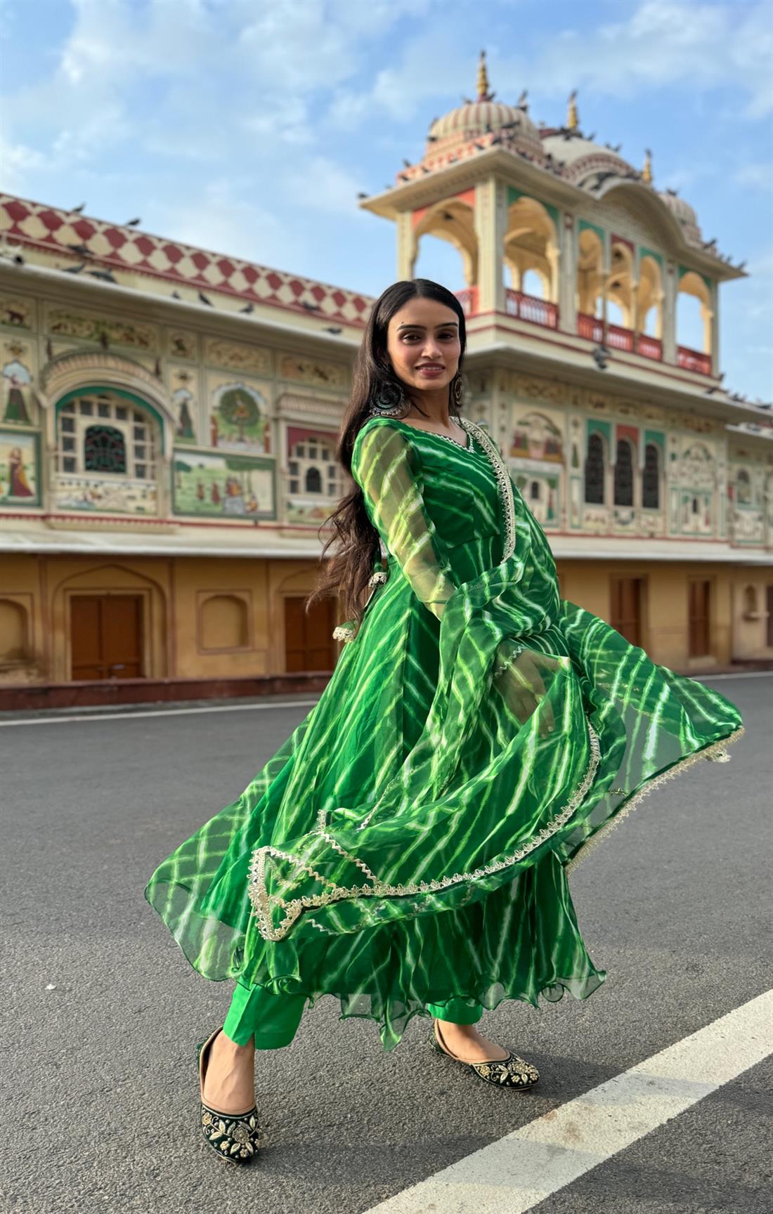 Dark Green Pure Georgette printed Anarkali suit For Women