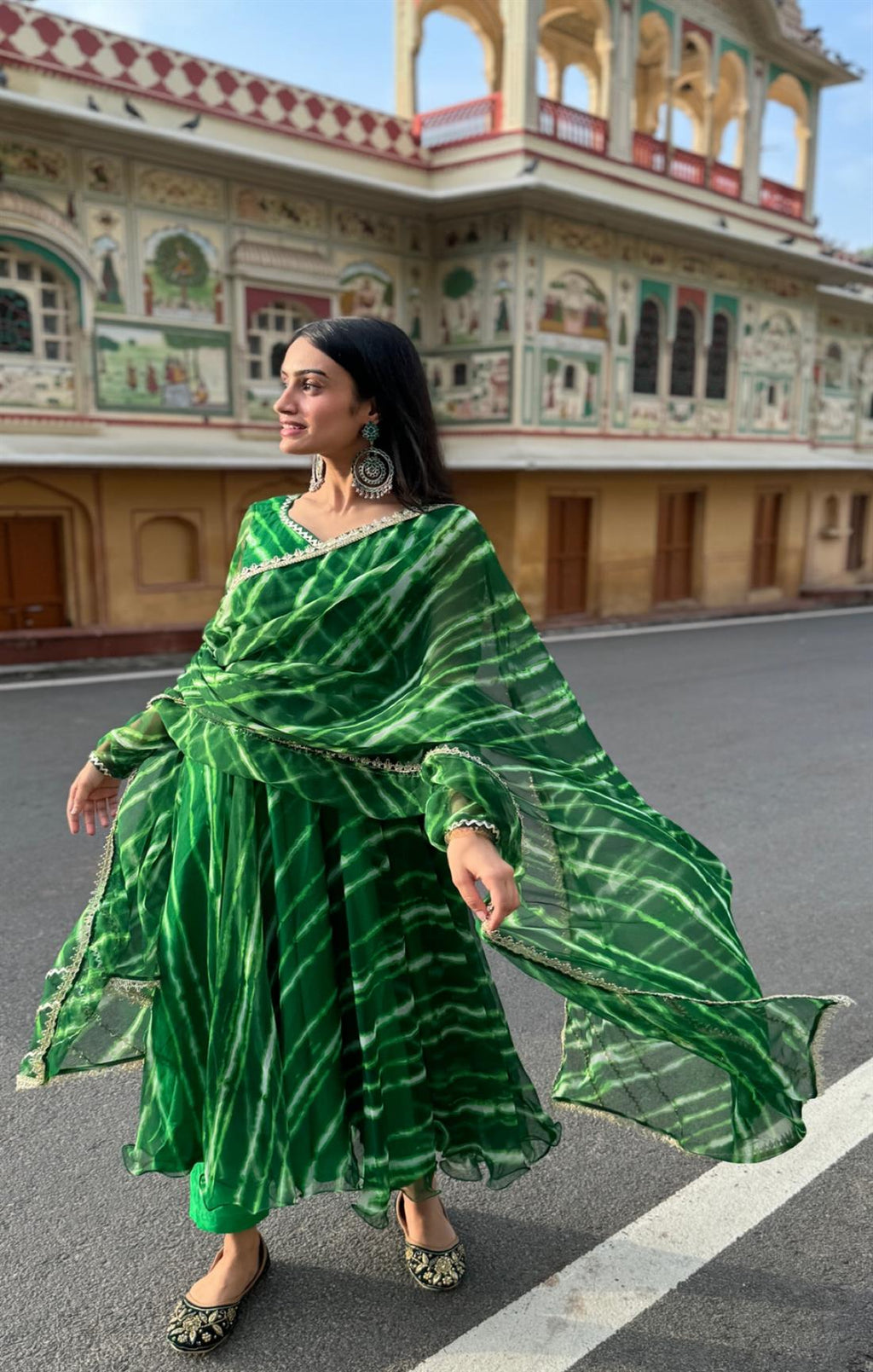 Dark Green Pure Georgette printed Anarkali suit For Women