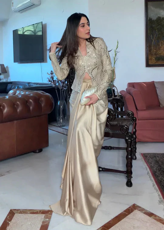 Malai Satin Mirror Work Indo Western Party Wear
