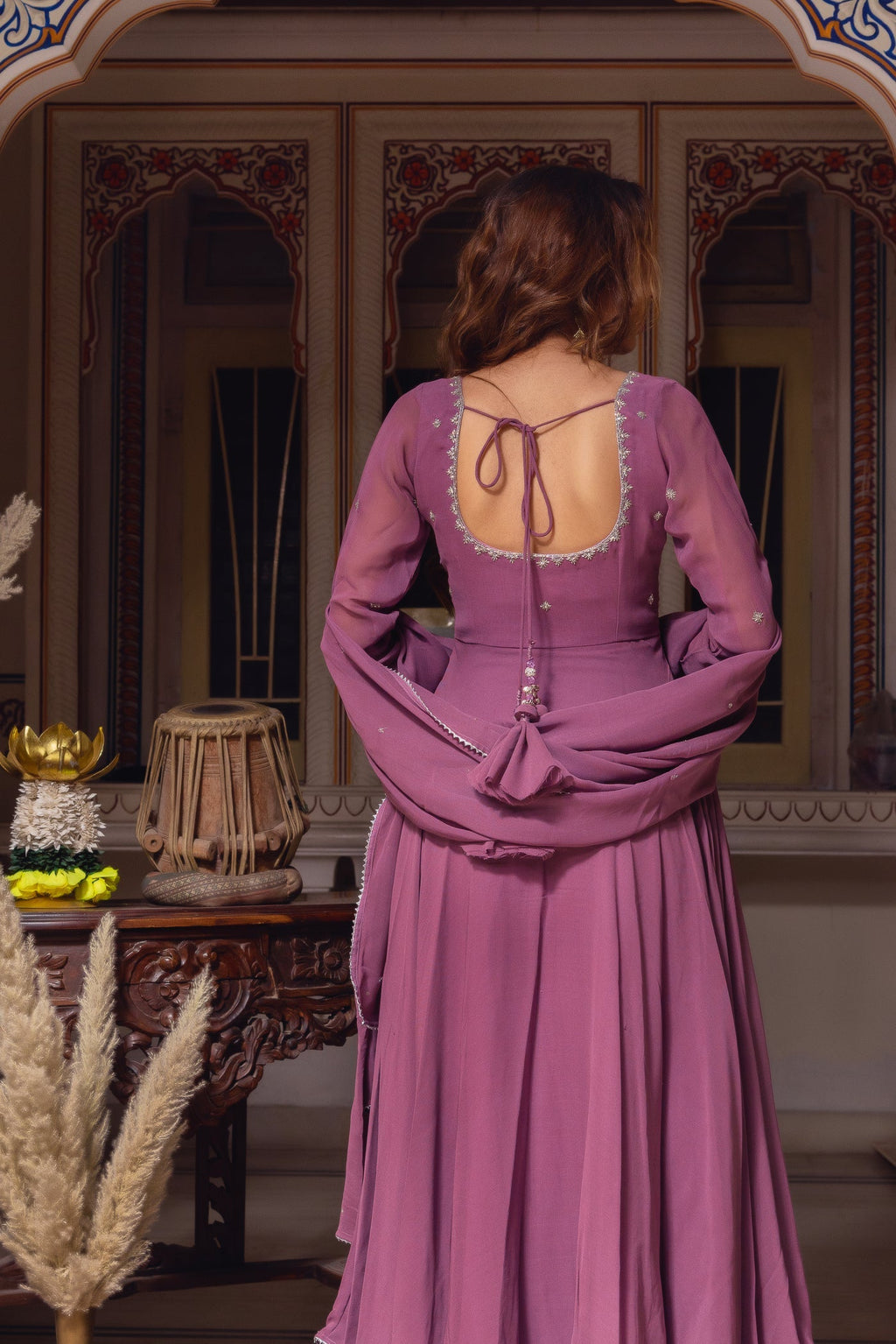 Dusty Pink Color Georgette Base Embroidery Work On Neck Anarkali Suit For Women