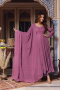 Dusty Pink Color Georgette Base Embroidery Work On Neck Anarkali Suit For Women