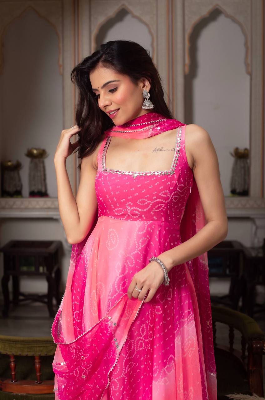 Blush Pink Mirror Work Anarkali Suit Set for Women | Farewell, Sangeet & Wedding Guest Outfit