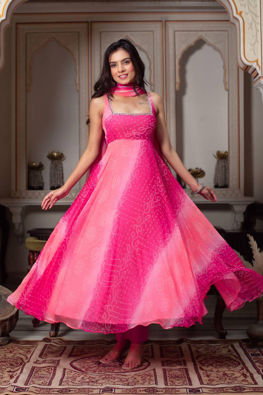 Blush Pink Mirror Work Anarkali Suit Set for Women | Farewell, Sangeet & Wedding Guest Outfit
