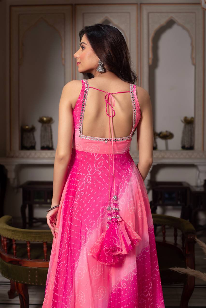 Blush Pink Mirror Work Anarkali Suit Set for Women | Farewell, Sangeet & Wedding Guest Outfit