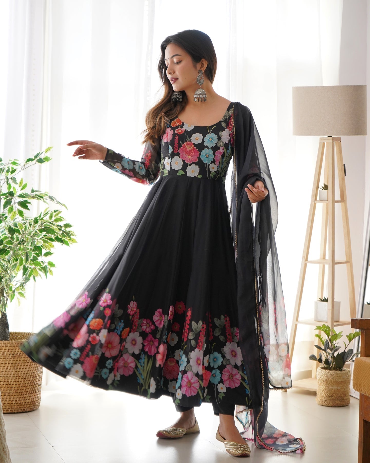 Digitally Printed & Embroidered Yoke Pure Soft Organza Anarkali Suit For Women