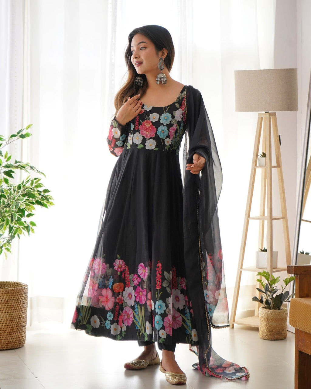 Digitally Printed & Embroidered Yoke Pure Soft Organza Anarkali Suit For Women