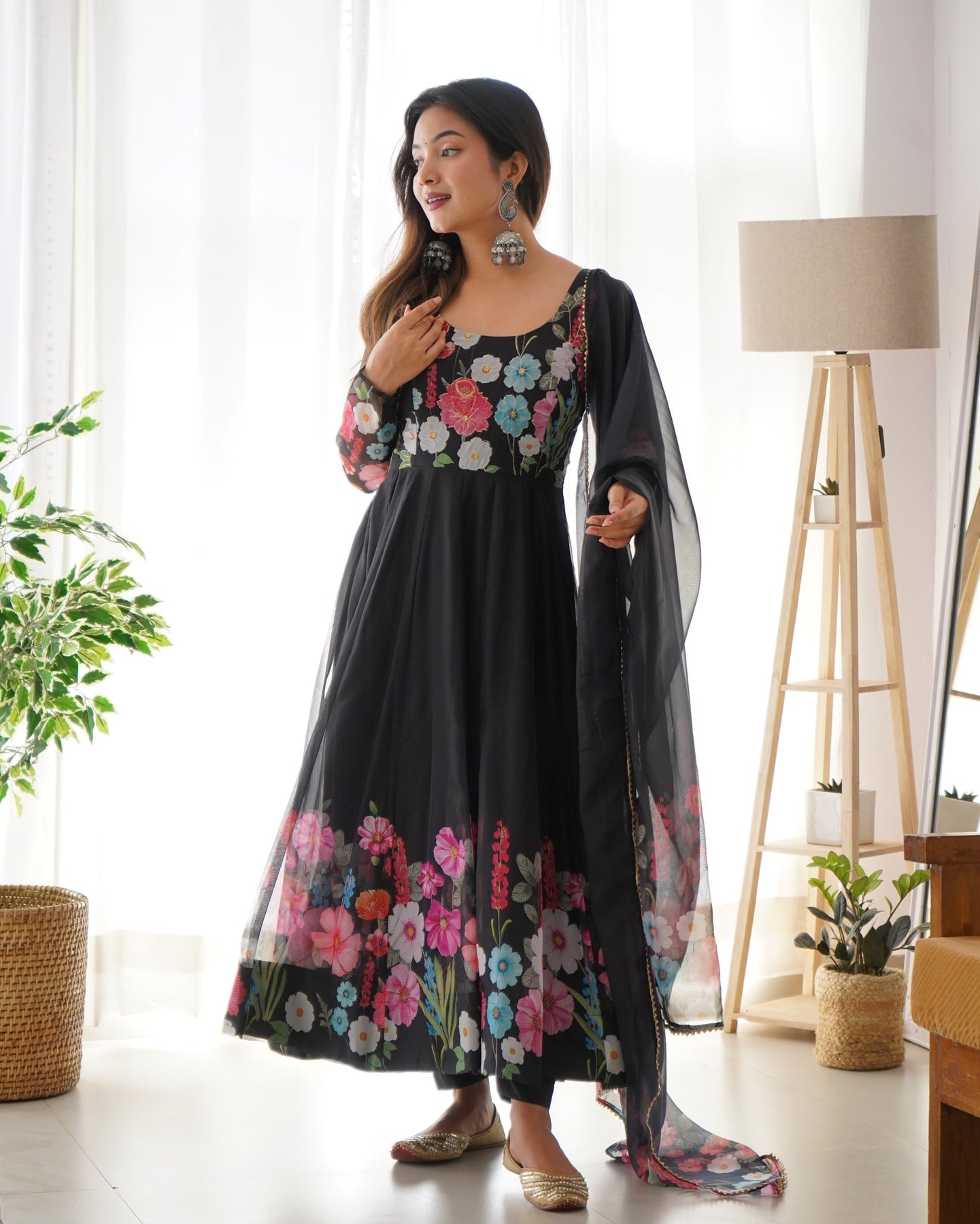 Digitally Printed & Embroidered Yoke Pure Soft Organza Anarkali Suit For Women