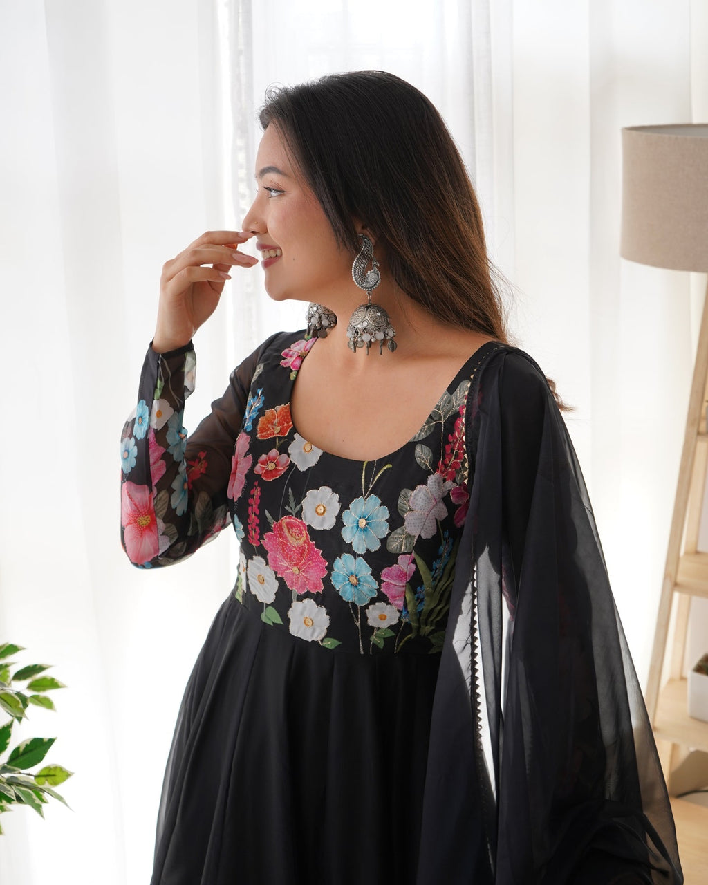Digitally Printed & Embroidered Yoke Pure Soft Organza Anarkali Suit For Women