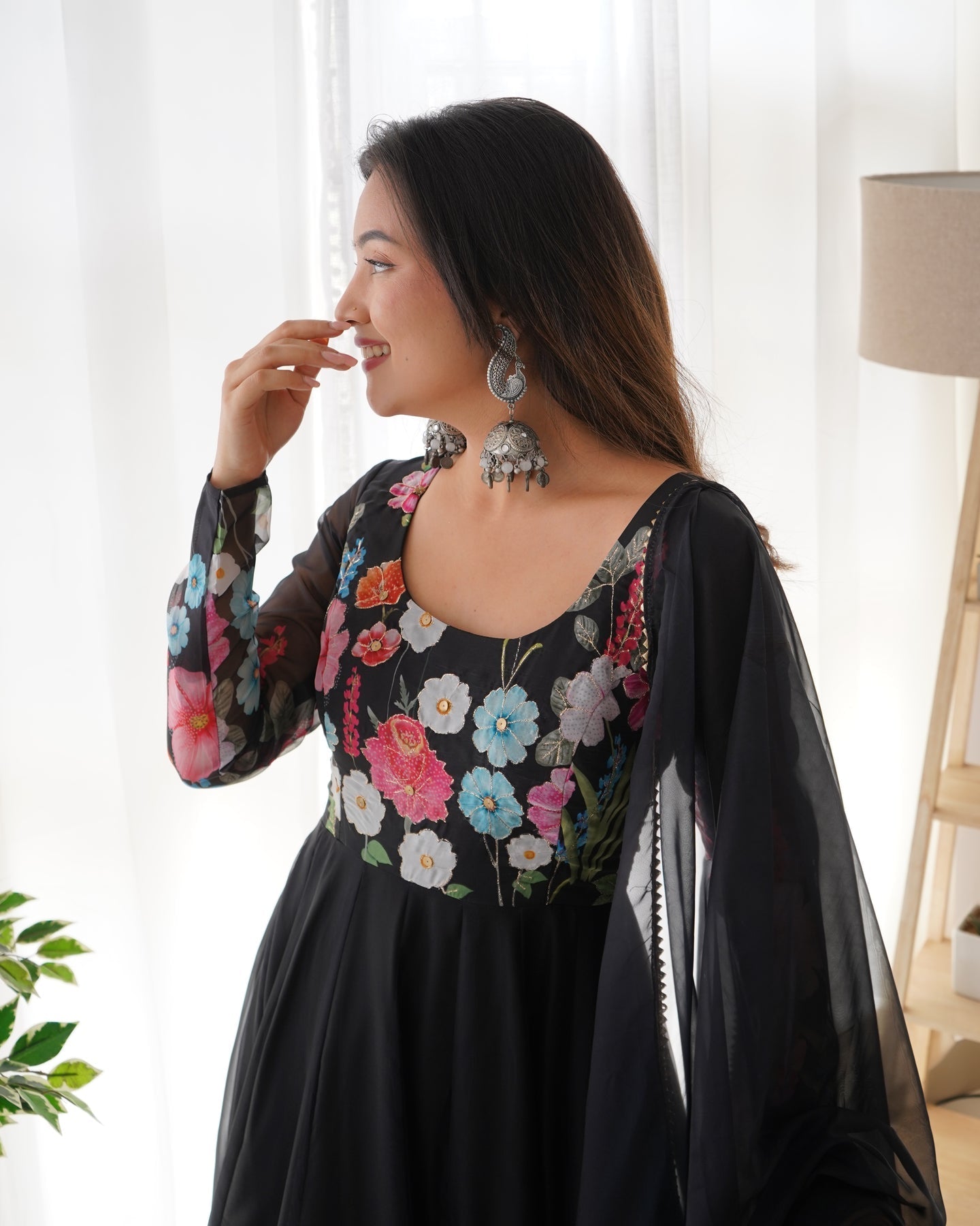 Digitally Printed & Embroidered Yoke Pure Soft Organza Anarkali Suit For Women