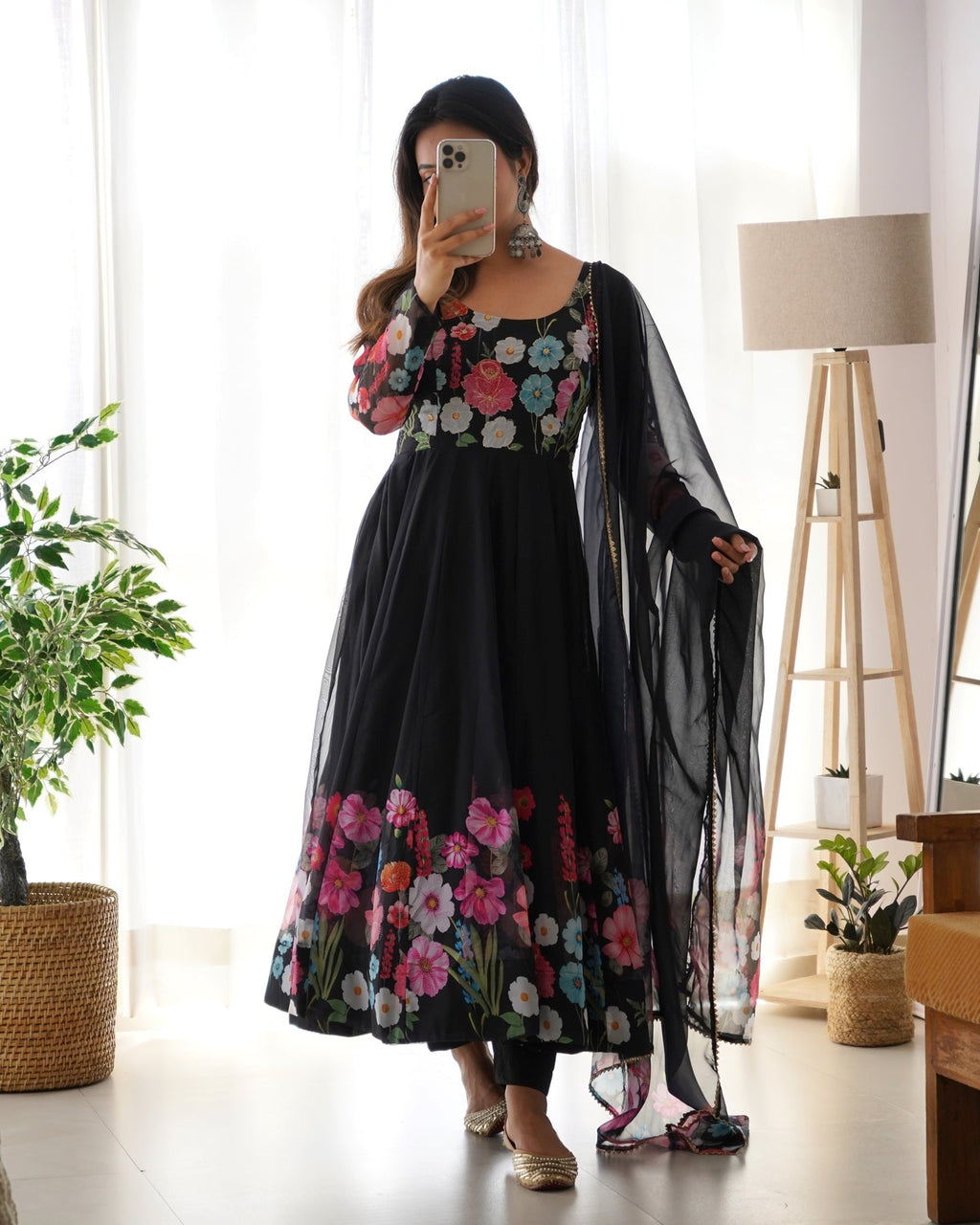 Digitally Printed & Embroidered Yoke Pure Soft Organza Anarkali Suit For Women