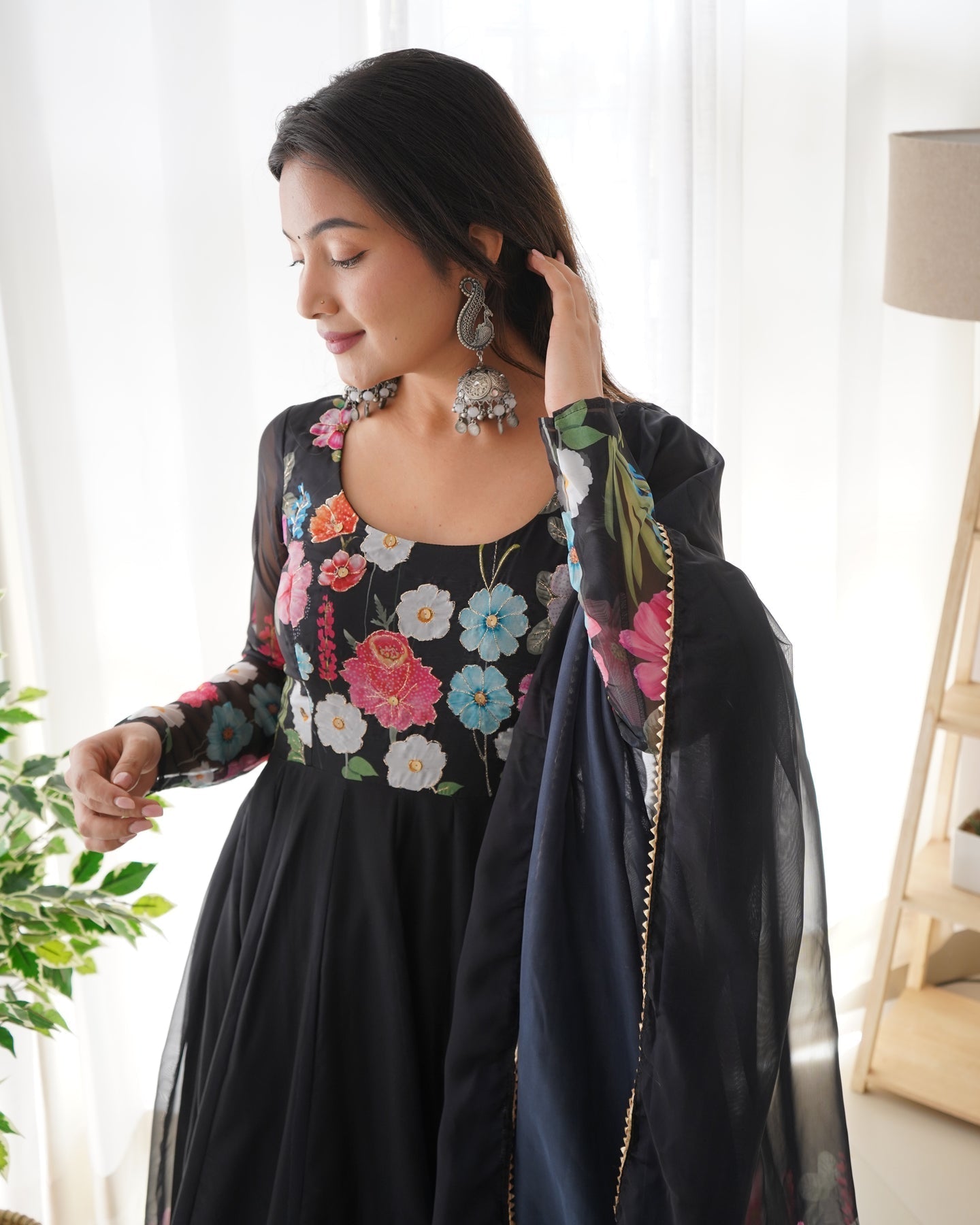 Digitally Printed & Embroidered Yoke Pure Soft Organza Anarkali Suit For Women