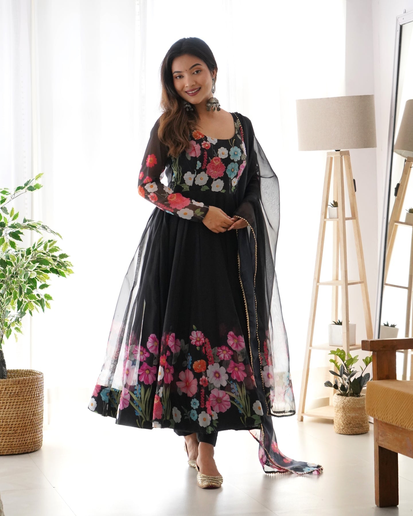 Digitally Printed & Embroidered Yoke Pure Soft Organza Anarkali Suit For Women