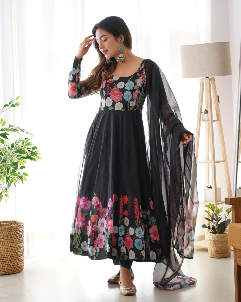 Digitally Printed & Embroidered Yoke Pure Soft Organza Anarkali Suit For Women