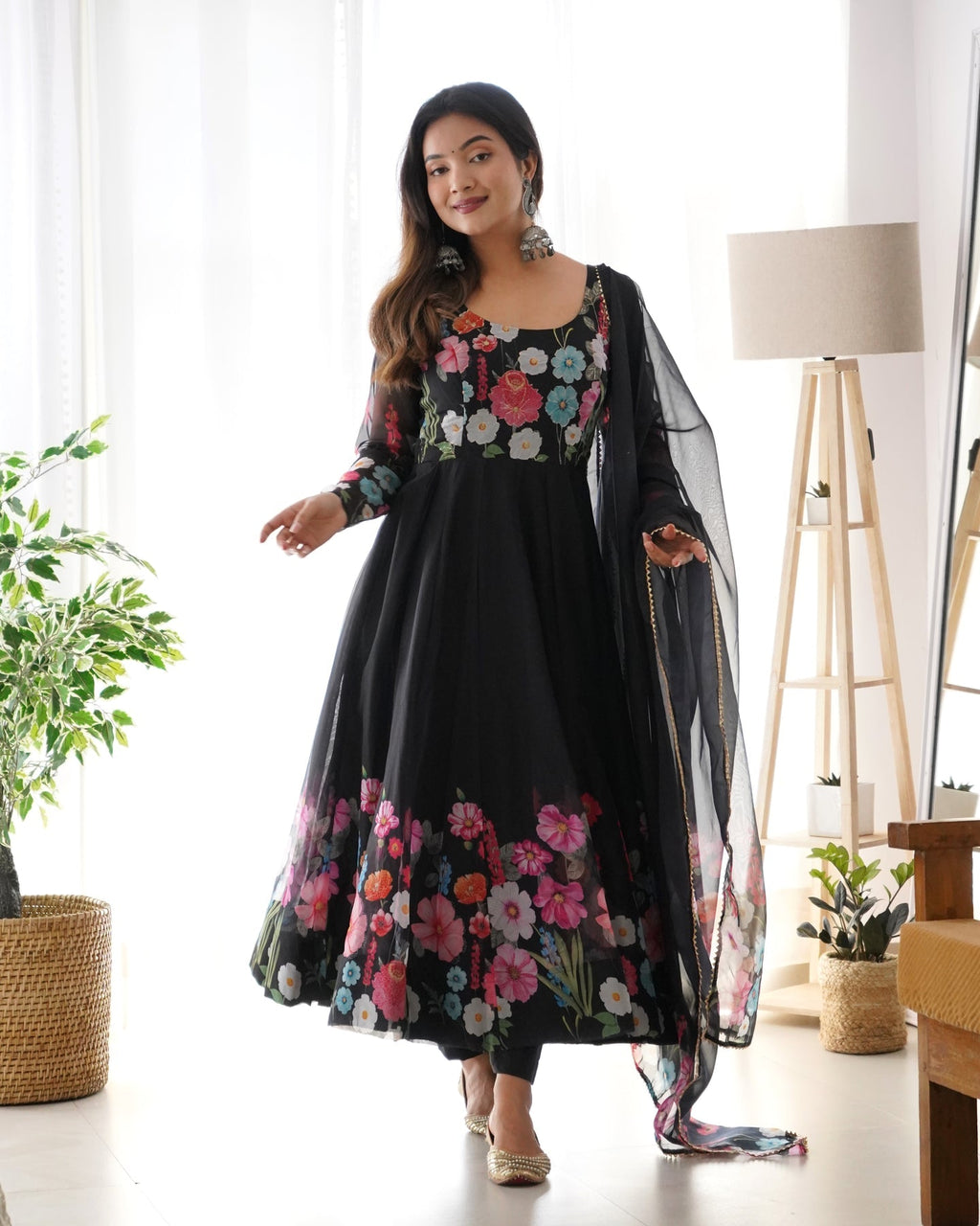 Digitally Printed & Embroidered Yoke Pure Soft Organza Anarkali Suit For Women