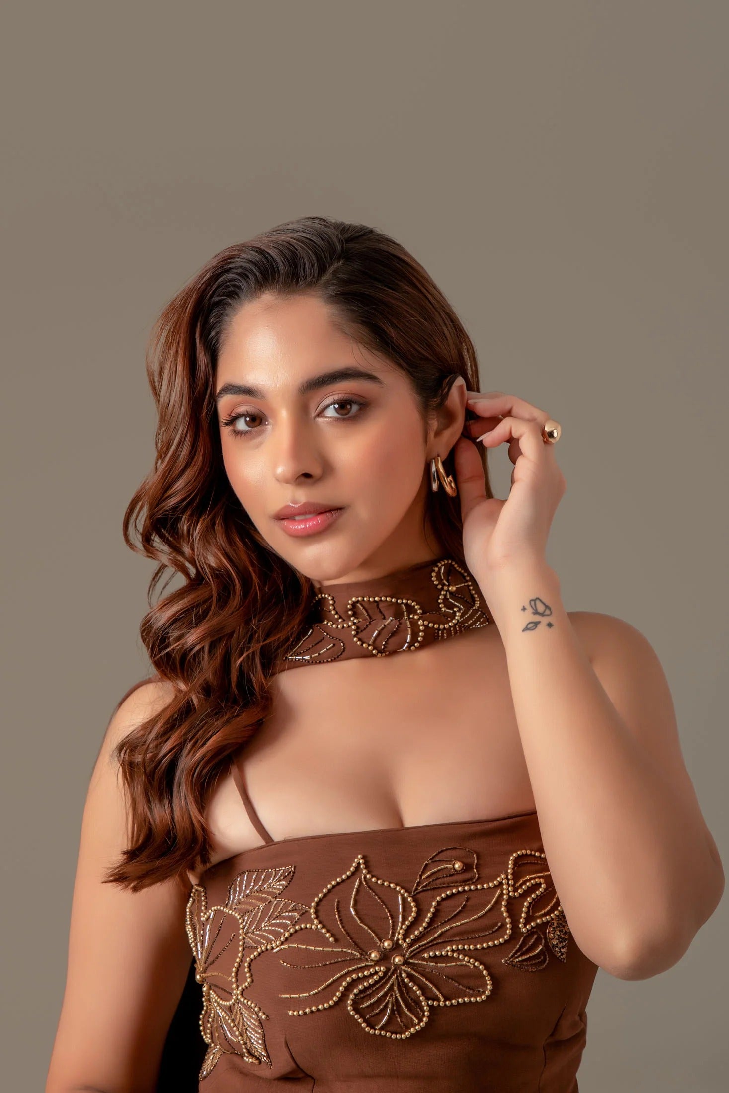 Brown Party Wear Palazzo Sharara Suit Set with Dupatta for Women | Perfect for Wedding & Sangeet Outfit