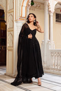 Black Georgette Anarkali Suit Set with Dupatta for Women | Sequin Embroidery Party Wear Ethnic Dress