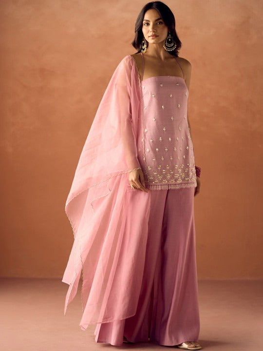 Elegant Pink Sharara Suit Set for Women | Designer Festive & Party Wear