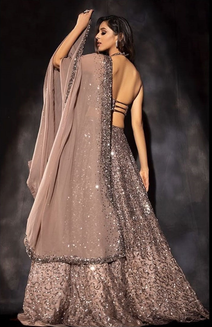 Embellished Beige Sequence Work Lehenga Choli